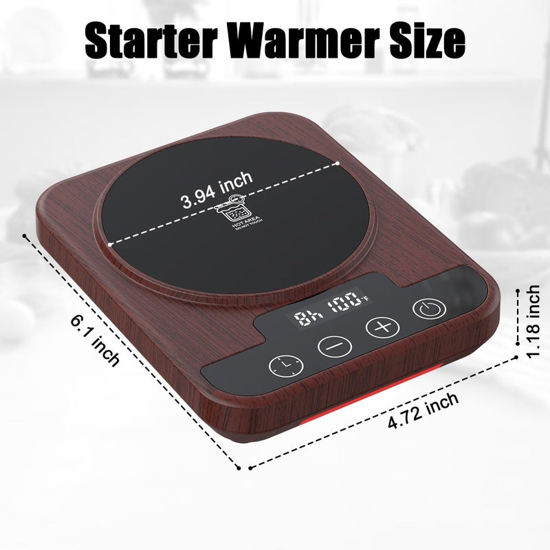ECUMFFY Sourdough Starter Warmer Mat, 12H Timer Warming Heating Pad, Precise 1°F Thermostat Control (70-100°F), Smart Memory Warming On/Off, Fits Jars Up to 40oz, Perfect for Home Baking (Wood) - Image 2