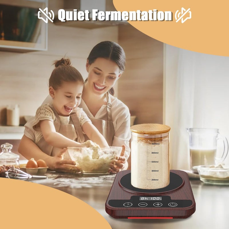 ECUMFFY Sourdough Starter Warmer Mat, 12H Timer Warming Heating Pad, Precise 1°F Thermostat Control (70-100°F), Smart Memory Warming On/Off, Fits Jars Up to 40oz, Perfect for Home Baking (Wood) - Image 5