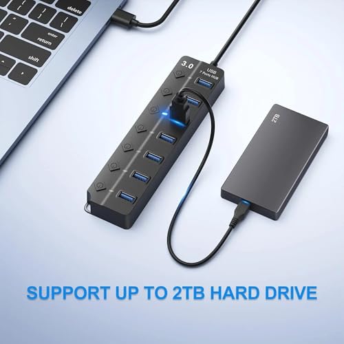 ADZOY 7-Port USB 3.0 Hub Individual On/Off Switches with USB to Type C Connector | High-Speed Data Transfer | Fast Sync & Device Control | Charge & Transfer Simultaneously | Universal Compatibility - Image 5