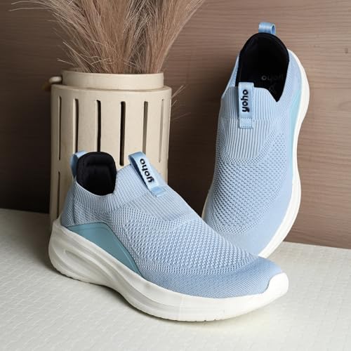 YOHO Knitted Slip-Ons for Women |Lightweight, Stylish, Breathable Casual Loafer Shoes |Extra Soft Insole & Shock Absorbing for Walking Without Lace Ladies SOS-112 | Light Blue - UK 3 - Image 2