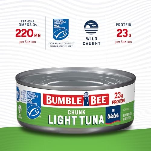 Bumble Bee Chunk Light Tuna In Water 5 oz Cans Pack of 24 Wild Caught Skipjack Tuna 23g Protein Per Serving MSC Certified Sustainable Seafood NonGMO Gluten Free Kosher - Image 5