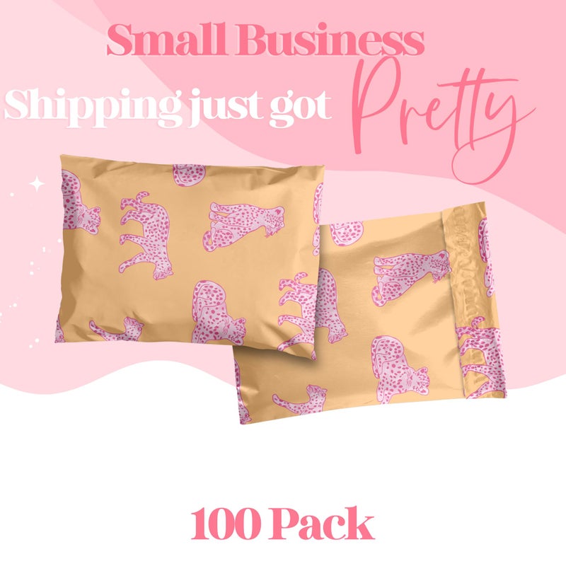 Pretty Package Store 6x9 Designer Poly Mailer 100 Pack Heavy Duty Waterproof Self Seal Shipping Bags for Small Business Large Mailing Envelopes Bulk Tear Resistant Packaging Pink Orange Leopard - Image 2
