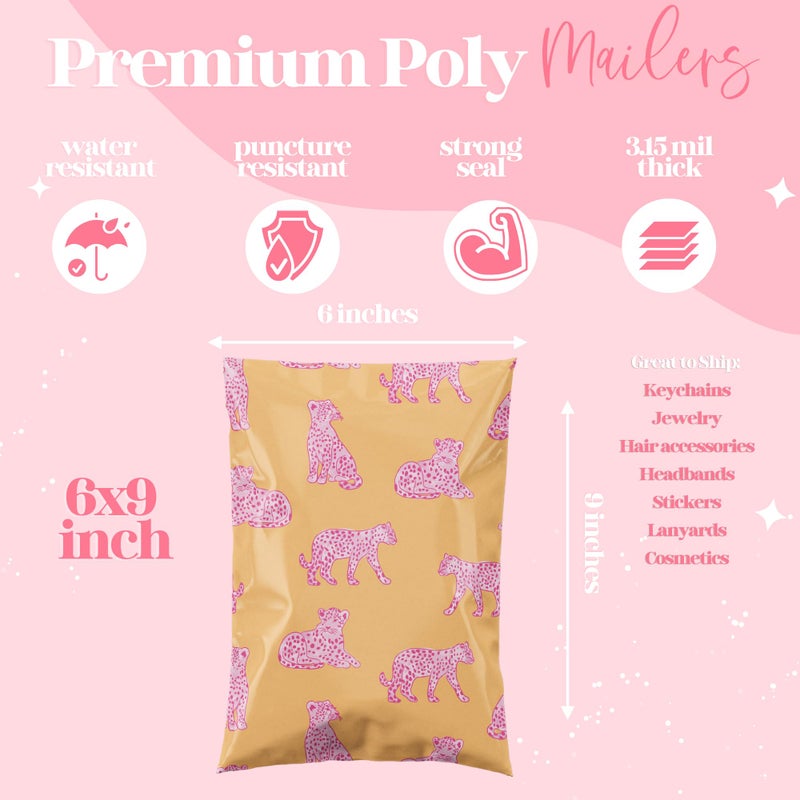 Pretty Package Store 6x9 Designer Poly Mailer 100 Pack Heavy Duty Waterproof Self Seal Shipping Bags for Small Business Large Mailing Envelopes Bulk Tear Resistant Packaging Pink Orange Leopard - Image 3