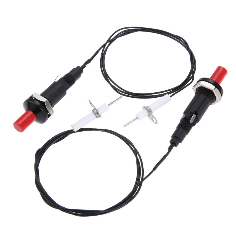 Aupoko 2 Sets Piezo Spark Ignition with Cable Push Button Igniter Type of 1 Out 2 Electrode 200 Degree Resistance Wire Fit for Gas Fireplace Gas Oven Gas Heater lgniter Ceramic Kitchen Lighter