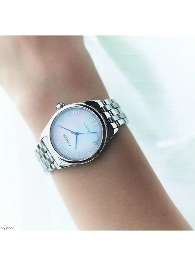 سيتيزن Women'S Analogue Eco-Drive Watch With Stainless Steel Strap Em1140-80D