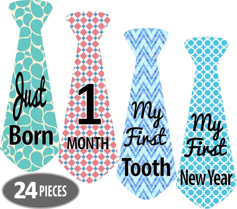 Mesmerico USA Mesmerico 24 Baby Monthly Holiday Tie Necktie Stickers Baby Boy First Year Month Age Growth Milestones Month Stickers for Baby Onesie Belly Stickers Great Shower Registry Newborn Gifts 