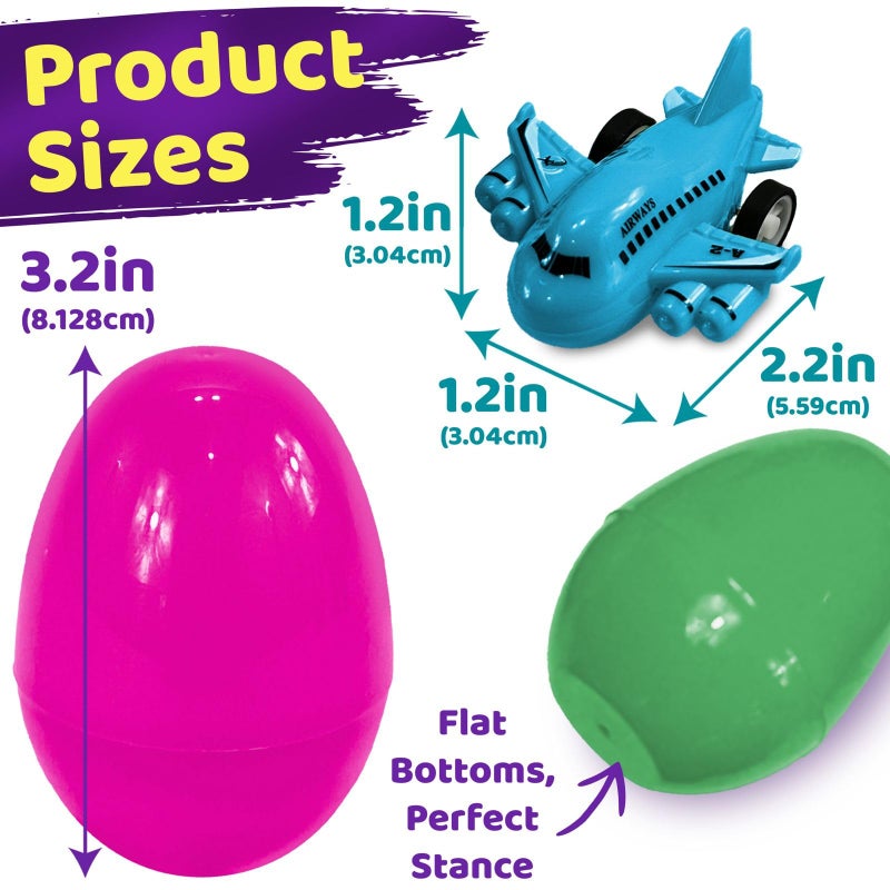stargo 16 Pack Colorful Prefilled Easter Eggs bulk with toys - mini Aircraft, pull-back Helicopters & Airplanes. Plastic Easter Eggs Filled, Basket Fillers Egg Hunts, Party Favors, Boys Goodie Bags - Image 2