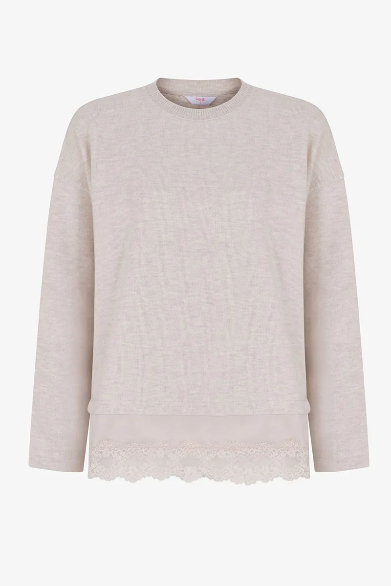 بنتي PENTI Melange Lace Detailed Warm Long Sleeve Blouse