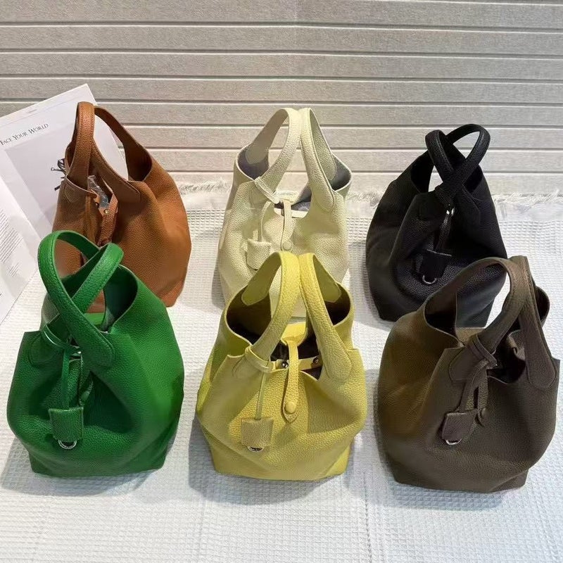 First-Layer Cowhide New Style Basket Bag, Soft Cowhide Large-Capacity Mother-Daughter Bag, Handbag, Single Shoulder Crossbody Bag For Women - Image 2