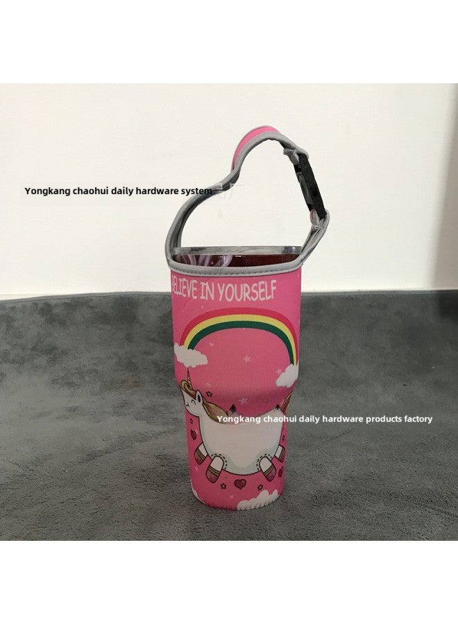 Factory Wholesale Cartoon Ice Cream Cup 30Oz Car Cup Vacuum Cup Cover Portable Drop-resistant Handbag Diving Material Cup Cover-Color:Rainbow Unicorn-Capacity:900ml(30oz Ice Cream)  - Image 1