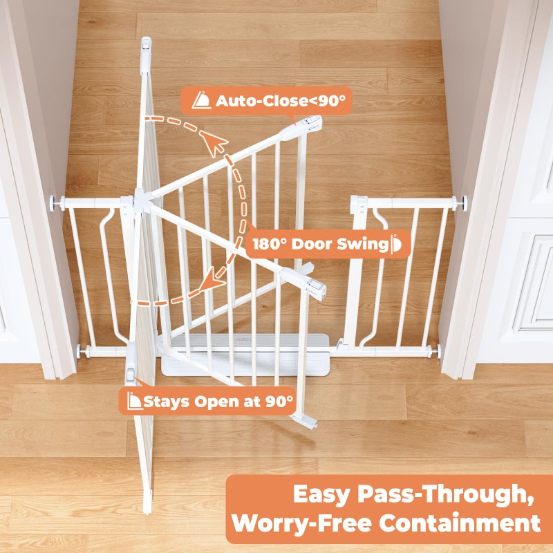 Cideny 34" Extra Tall Baby Gate for Stairs, Auto Close Stroller Friendly Dog Gate Indoor for Doorways, Pressure Mounted 29"-40" Wide Baby Gate, Easy Walk Through Gate for Children & Pets, White - Image 4
