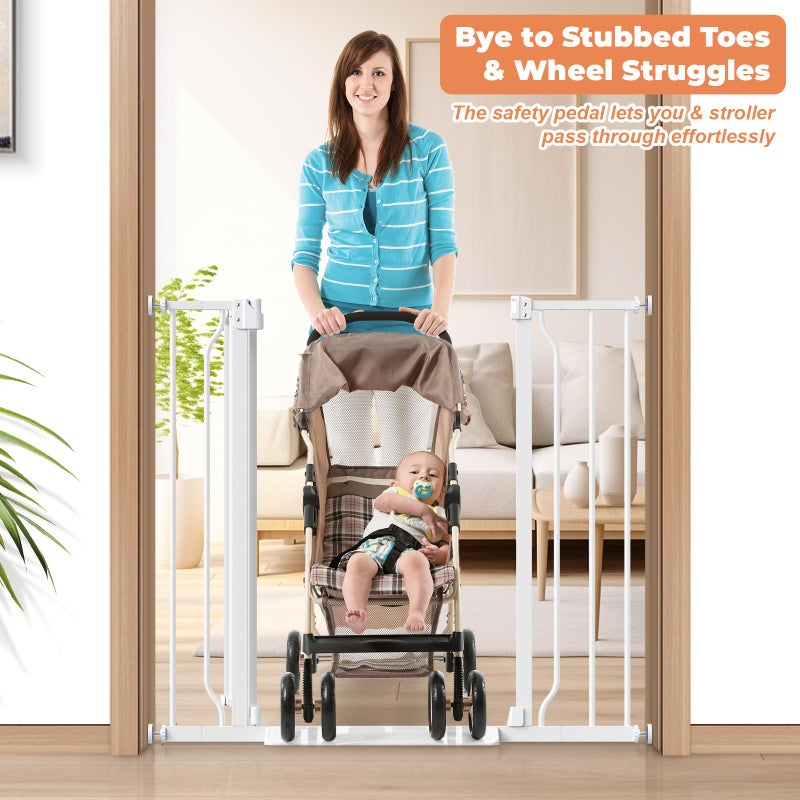 Cideny 34" Extra Tall Baby Gate for Stairs, Auto Close Stroller Friendly Dog Gate Indoor for Doorways, Pressure Mounted 29"-40" Wide Baby Gate, Easy Walk Through Gate for Children & Pets, White - Image 5