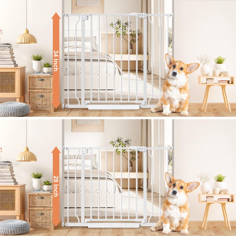 Cideny 34" Extra Tall Baby Gate for Stairs, Auto Close Stroller Friendly Dog Gate Indoor for Doorways, Pressure Mounted 29"-40" Wide Baby Gate, Easy Walk Through Gate for Children & Pets, White - Image 3