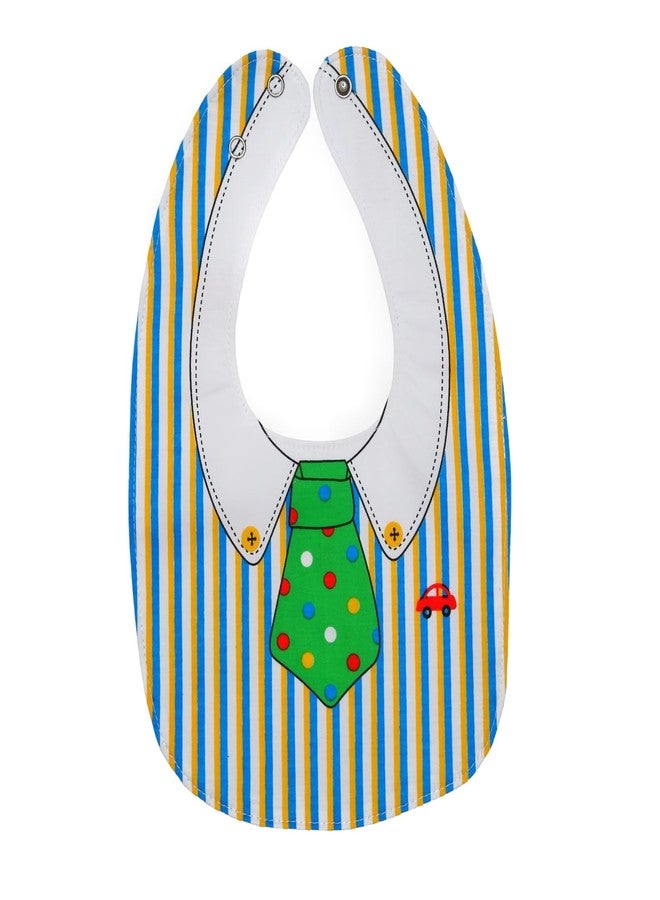 Yellow Bee Cotton Tie and Button Print Reversible Bib with Double Closure for Boys, Green, White, 6-18 Months - Image 4