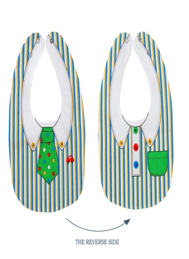 Yellow Bee Cotton Tie and Button Print Reversible Bib with Double Closure for Boys, Green, White, 6-18 Months - Image 3