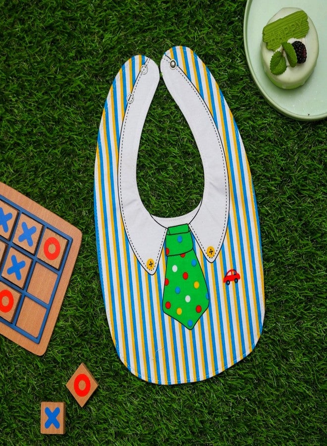 Yellow Bee Cotton Tie and Button Print Reversible Bib with Double Closure for Boys, Green, White, 6-18 Months - Image 2