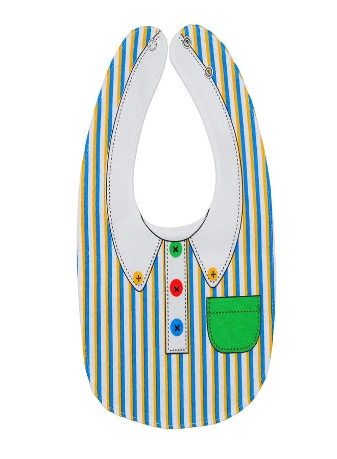 Yellow Bee Cotton Tie and Button Print Reversible Bib with Double Closure for Boys, Green, White, 6-18 Months - Image 1
