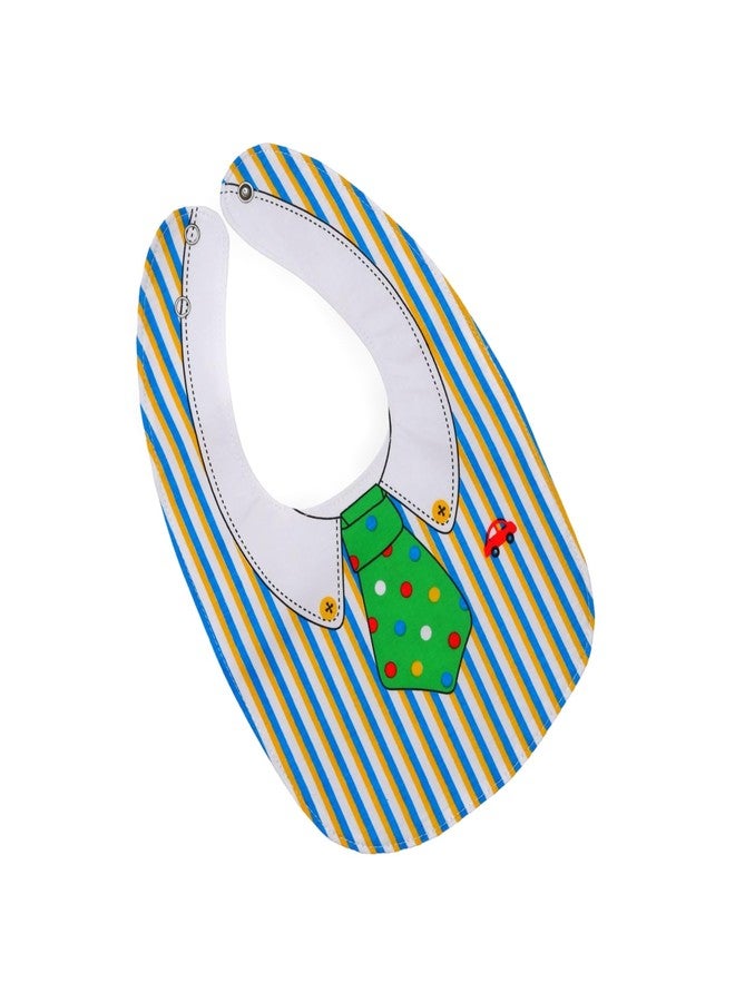 Yellow Bee Cotton Tie and Button Print Reversible Bib with Double Closure for Boys, Green, White, 6-18 Months - Image 5