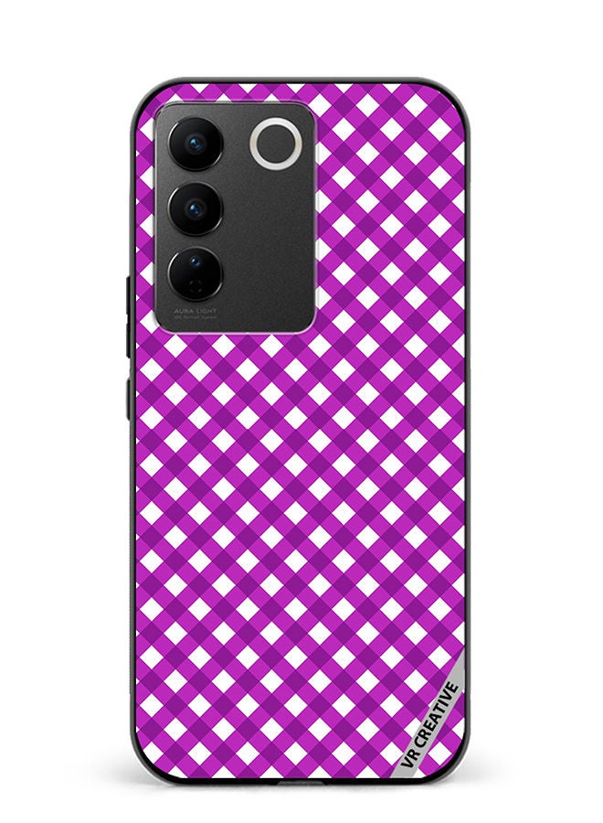 Protective Case Cover For Vivo V27e Seamless Plaid Purple Design Multicolour
