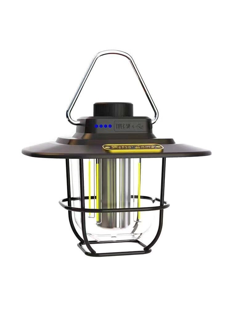 Retro LED Camping Lantern Portable Rechargeable Tent Light Carbon Black - Image 1