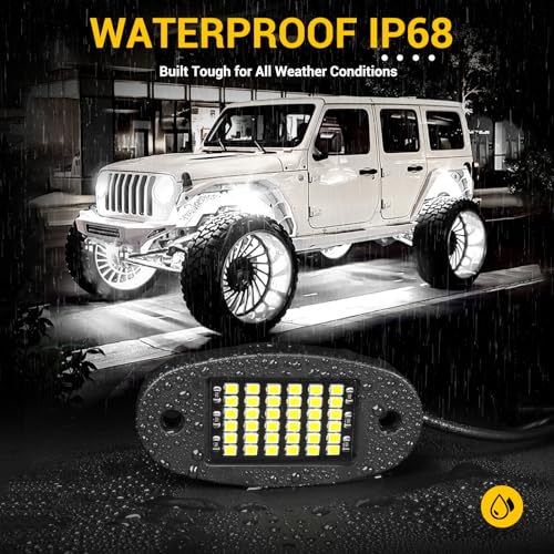 Hovano 12 Pods White Rock Light Kit with Wired Switch - 6500K Pure White LED Underglow, IP68 Waterproof, Super Bright 36 LEDs for Trailer Off Road SUV UTV ATV RZR Car - Image 4