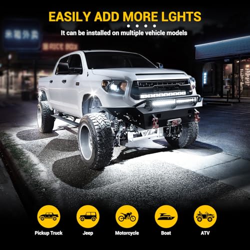 Hovano 12 Pods White Rock Light Kit with Wired Switch - 6500K Pure White LED Underglow, IP68 Waterproof, Super Bright 36 LEDs for Trailer Off Road SUV UTV ATV RZR Car - Image 5