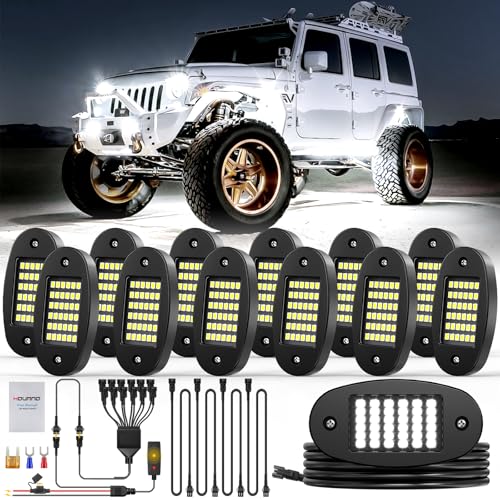 Hovano 12 Pods White Rock Light Kit with Wired Switch - 6500K Pure White LED Underglow, IP68 Waterproof, Super Bright 36 LEDs for Trailer Off Road SUV UTV ATV RZR Car - Image 1