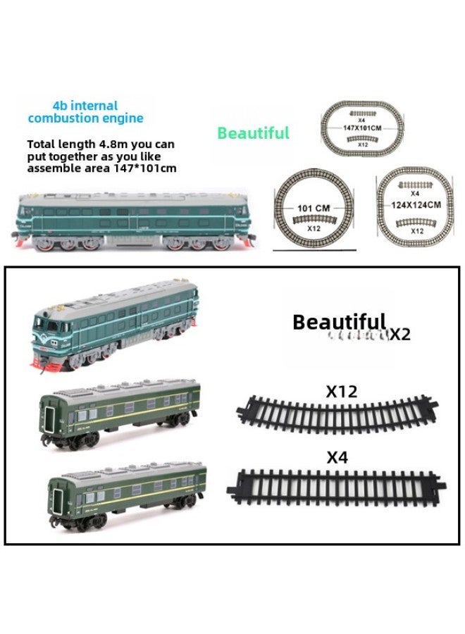 A18 Electric Green Leather Dongfeng 4B Internal Combustion Engine Train Track Luminous Carriage Toy High-speed Rail Train Suit Model-Color:Watermelon Head + 4.8m Track + 2 Green Passenger Cars Without Lights-Scale:Ordinary Aa Battery - Image 1