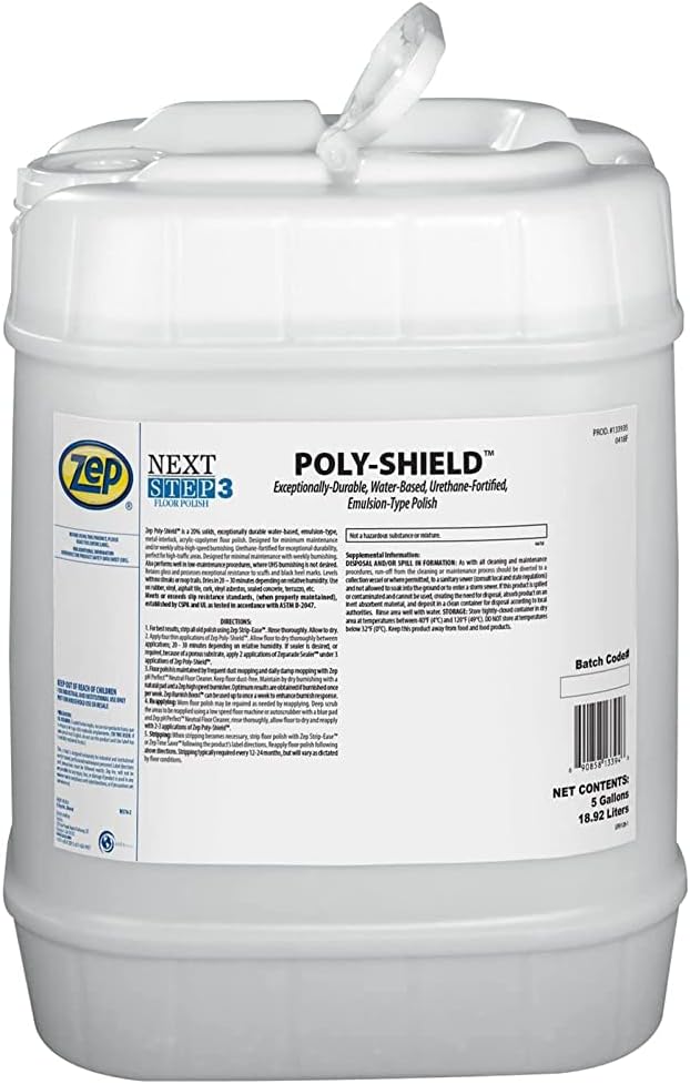 Zep Zep PolyShield Floor Polish  5 Gallon 1 Unit 133935  Durable Water Based Urethane Fortified Use on Rubber Vinyl Asphalt Tile Cork Sealed Concrete and Terrazzo  - Image 3