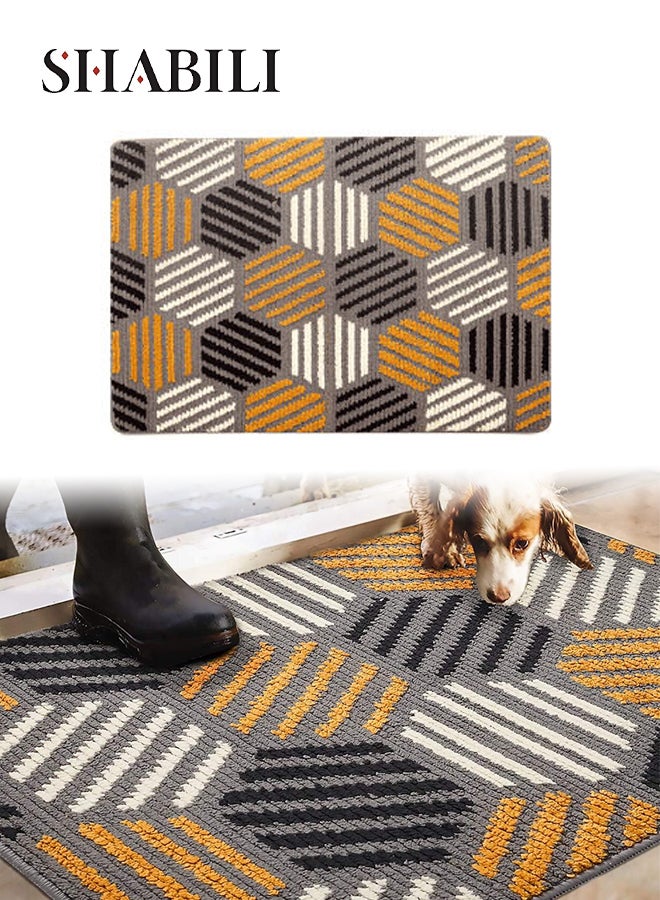 SHABILI Front Door Mat Doormats Rug Floor Mat, Polyester Machine Washable Dirt-Trapping High Elasticity Foot Feel Non-Slip Low-Profile Hexagon Pattern, Perfect for Entry Restaurant Shop Home (Multicolor) - Image 1