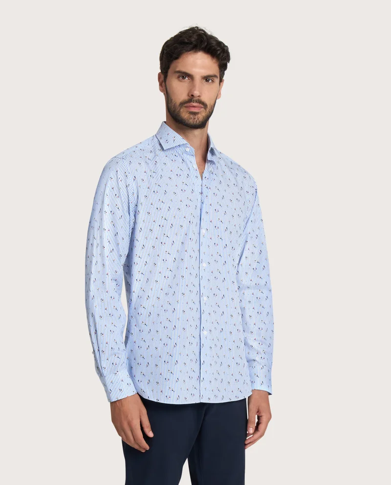 كاميتشسما Trendy Light Blue Printed Poplin Slim Comfort Shirt