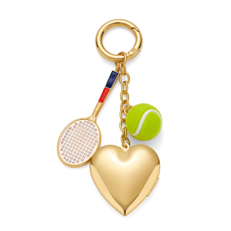 WOWORAMA Tennis Keychain Bag Charm Tennis Racket Ball Keyrings Gold Heart Locket Purse Charms Sports Novelty Charm Key Chains for Sports Fan - Image 1
