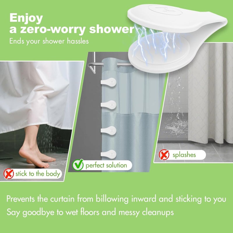 TRIMENGO 4 Pack Magnetic Silicone Shower Curtain Clips for Keeping Liner Closed to Wall Against Water Splashing Out, Self Adhesive Windproof Splash Holder, Easy to Use & Install, No Damage to Surface (White) - Image 3
