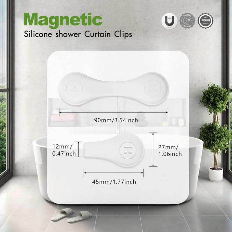 TRIMENGO 4 Pack Magnetic Silicone Shower Curtain Clips for Keeping Liner Closed to Wall Against Water Splashing Out, Self Adhesive Windproof Splash Holder, Easy to Use & Install, No Damage to Surface (White) - Image 2