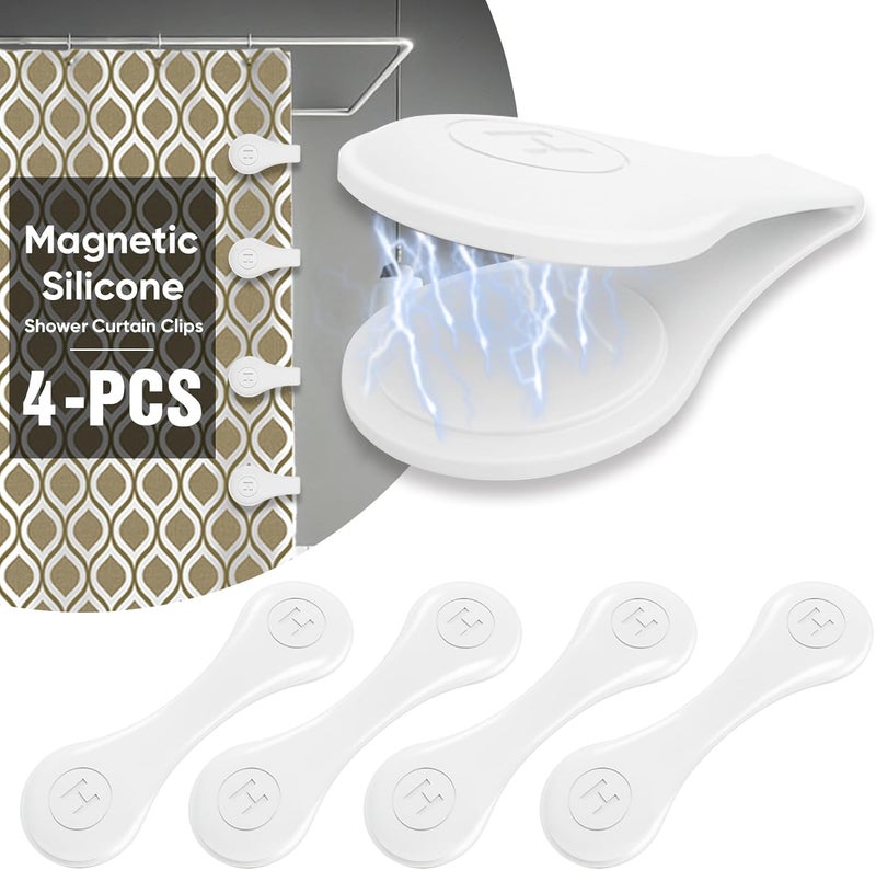 TRIMENGO 4 Pack Magnetic Silicone Shower Curtain Clips for Keeping Liner Closed to Wall Against Water Splashing Out, Self Adhesive Windproof Splash Holder, Easy to Use & Install, No Damage to Surface (White) - Image 1