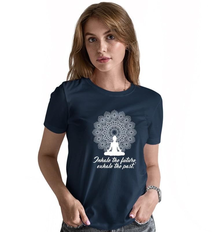 INDISSH Women's Regular Fit Half-Sleeves Themed Graphic Printed Tshirt | Regular Wear T-Shirt for Women's - WRN-YOGINH-NVY-2XL - Image 2