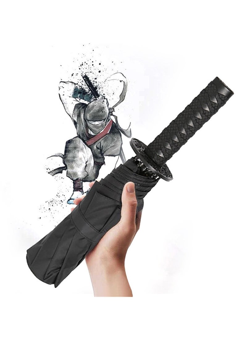 Generic - New creative three-fold automatic katana umbrella handle umbrella sword umbrella black samurai anime rain or shine umbrella - Image 1
