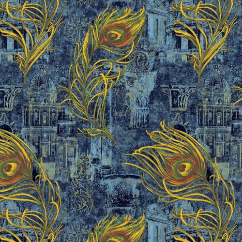 Nimbose® Beautiful Peacock Feather DIY Self Adhesive Decal Wallpapers, Peacock Feathers Floral Design Wall Papers for Nature Theme Home Decoration (45x1000 cm) - Image 1