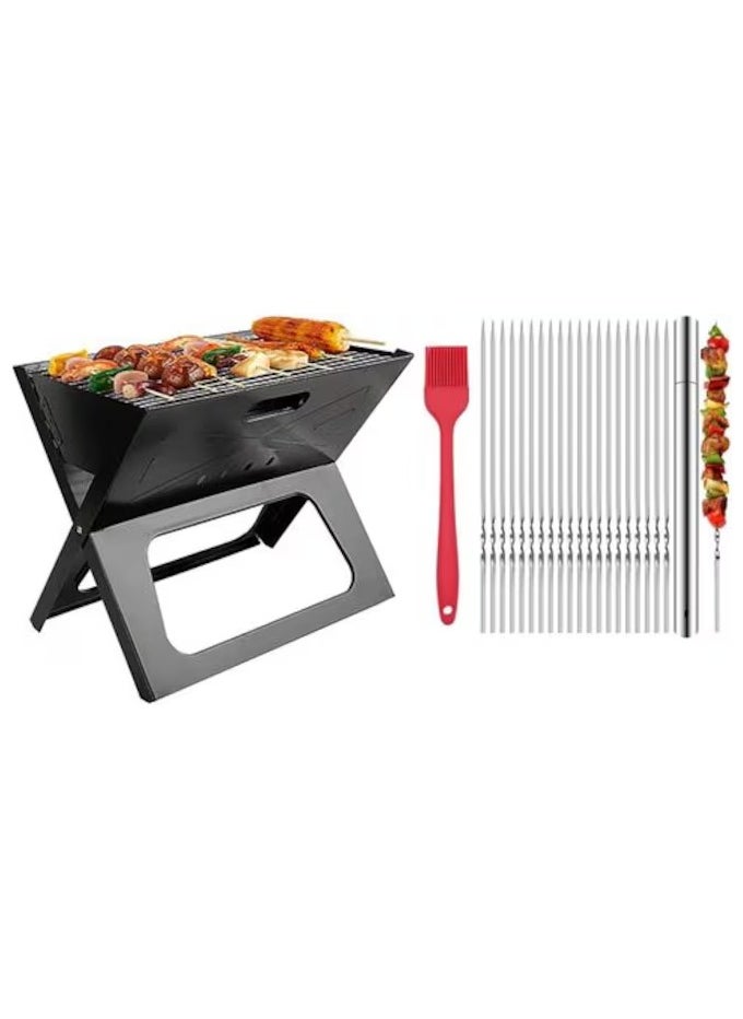 AtrauX Atraux Notebook Charcoal Grill, Folding X Type Portable Barbecue Grill With Accessories  - Image 1