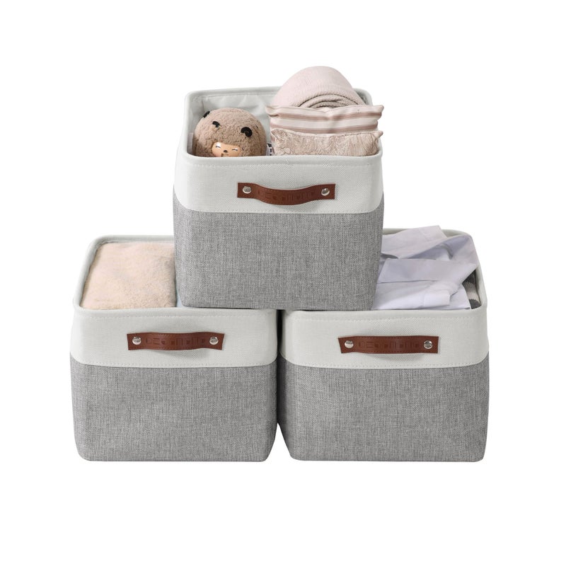 DECOMOMO Storage Baskets for Shelves  Fabric Closet Organizers and Storage Bins Perfect Baskets for Organizing Closet Toys Nursery Grey and White XL  3 Pack