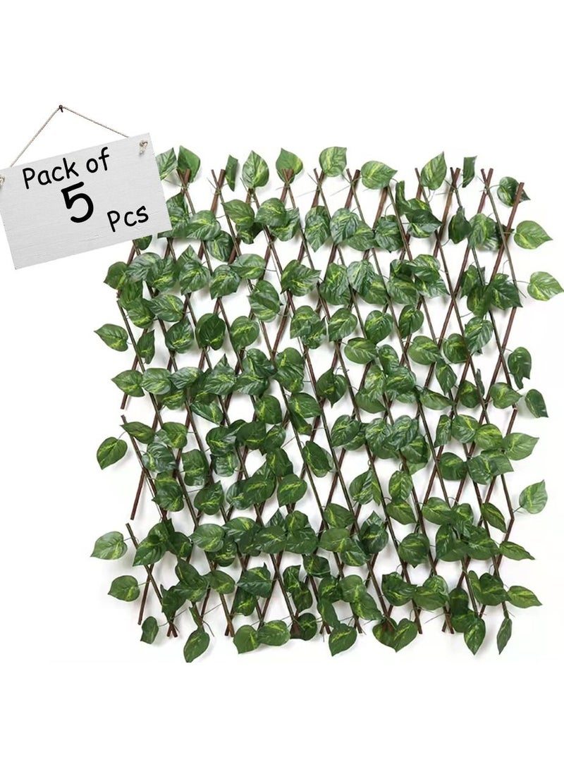 LINGWEI 5pcs Wooden Fence with Artificial Green Leaf - Image 2