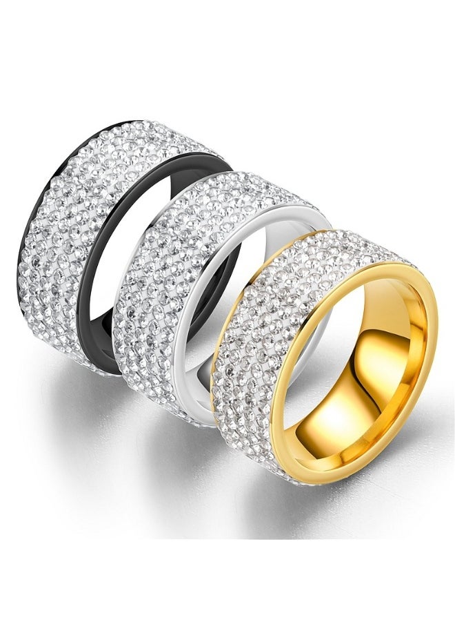 Generic Silver 8MM Titanium Steel Five-Row Diamond Ring – AAA Clear Diamonds, Handcrafted, Polished, Hypoallergenic, Scratch-Resistant, Men’s Fashion Wedding Band, EU Size 62  - Image 1