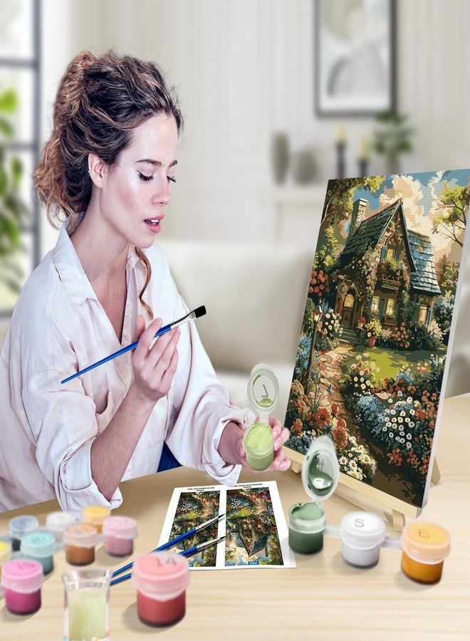 JOOZ Paint by Numbers Kit for Adults with Frame, Landscape Paint by Number Canvas, House Flowers Paint by Number with Easel, DIY Acrylic Paint by Number Kits Flowers for Home Wall Decor 8 x 12 Inch - Image 4