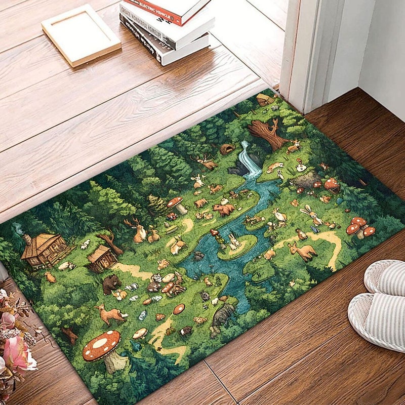 Forest Animal Paradise Floor Mat 19.69 by 31.50 Inches Velvet Carpet Non Slip Backing Durable Machine Washable Living Room Bedroom Decorative Indoor Rug - Image 3