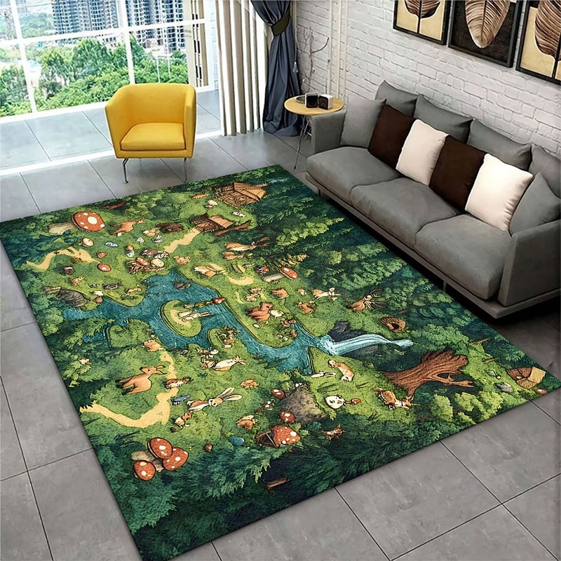 Forest Animal Paradise Floor Mat 19.69 by 31.50 Inches Velvet Carpet Non Slip Backing Durable Machine Washable Living Room Bedroom Decorative Indoor Rug - Image 1