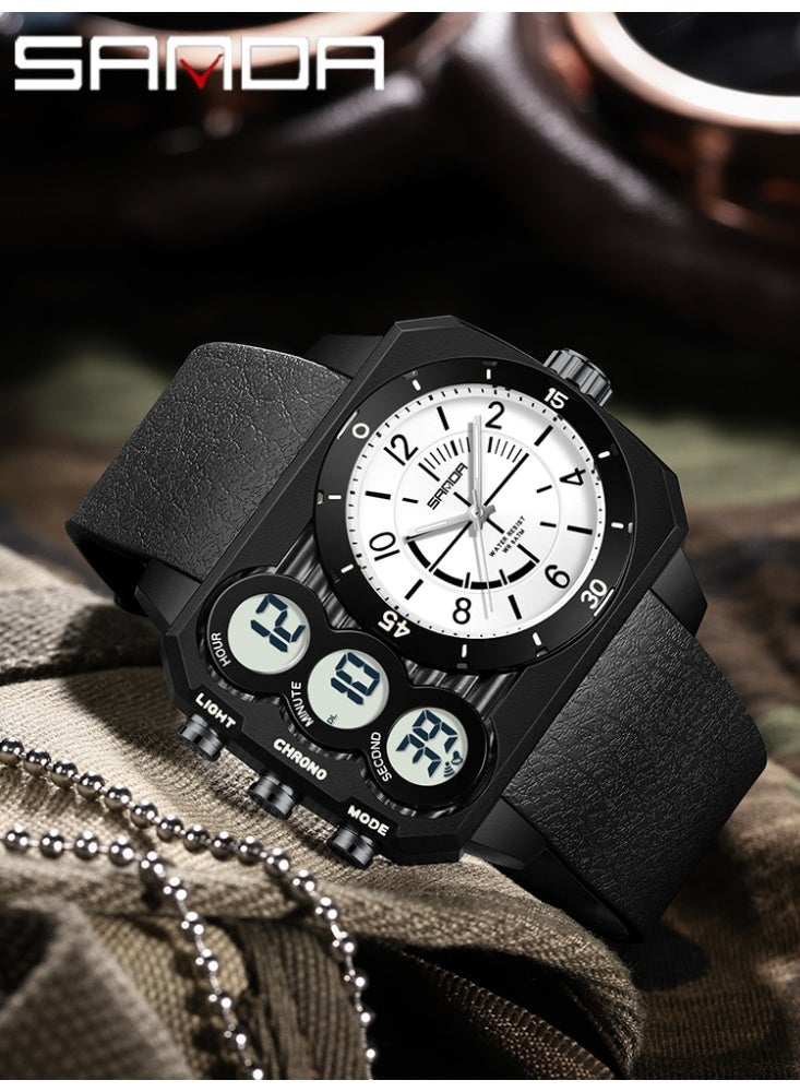 ساندا ساعة إلكترونية أنيقة للرياضة الخارجية متعددة الوظائف مقاومة للماء وإضاءة ليلية وشاشة مزدوجة للرجال - Image 2