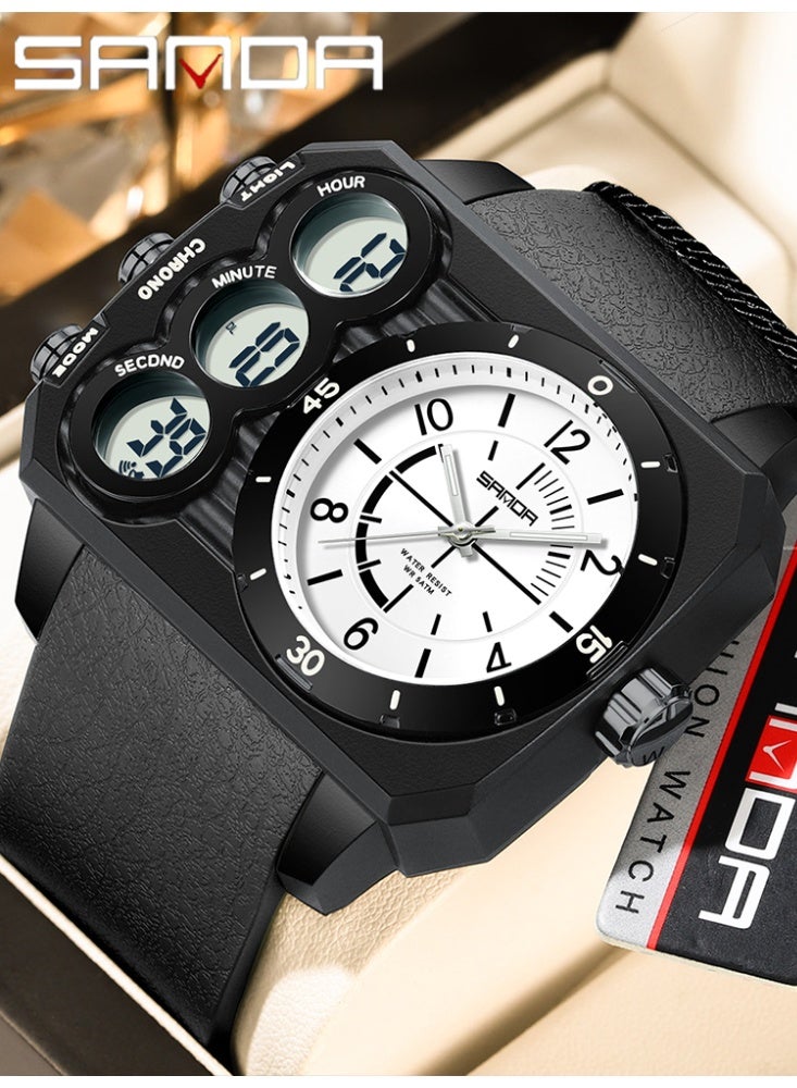 ساندا ساعة إلكترونية أنيقة للرياضة الخارجية متعددة الوظائف مقاومة للماء وإضاءة ليلية وشاشة مزدوجة للرجال - Image 1