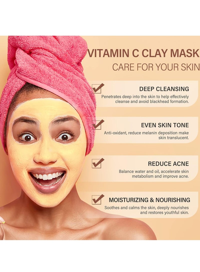 مويكا قناع الوجه بالكركم ، قناع طين فيتامين سي ، قناع المسام العميق ، قناع طين البشرة المشعة لتوازن الزيت ، للبشرة المتألقة ، توازن الزيت ، أقنعة الوجه العناية بالبشرة للمسام ، الرؤوس السوداء ، الشوائب 120 جم - Image 2