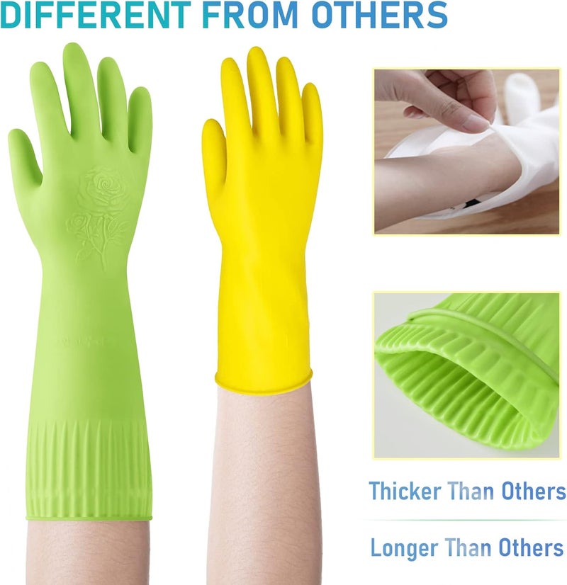 Disfore 2 Pairs of Durable Rubber Gloves, Reusable Non-Slip Cleaning Gloves, Long Sleeve Waterproof Dishwashing Gloves to Protect Your Hands, Soft and Comfortable Premium Kitchen Gloves, (Large Green) - Image 5