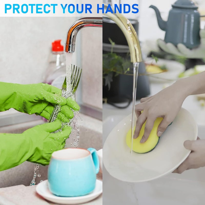 Disfore 2 Pairs of Durable Rubber Gloves, Reusable Non-Slip Cleaning Gloves, Long Sleeve Waterproof Dishwashing Gloves to Protect Your Hands, Soft and Comfortable Premium Kitchen Gloves, (Large Green) - Image 4